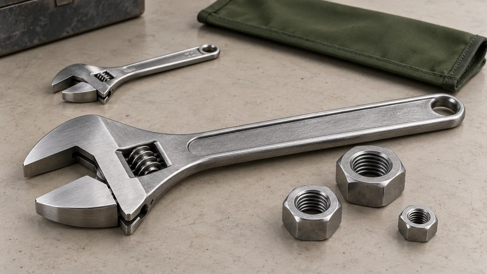 Wrench isiyo na chapa inayoweza kubadilishwa yenye ufunguzi wa taya na sehemu za kumbukumbu za kusafisha kichwa
